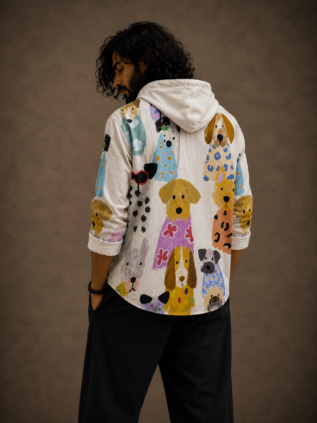 Men's Cute Dog Print Hooded Shirt – Full Sleeve Casual Wear