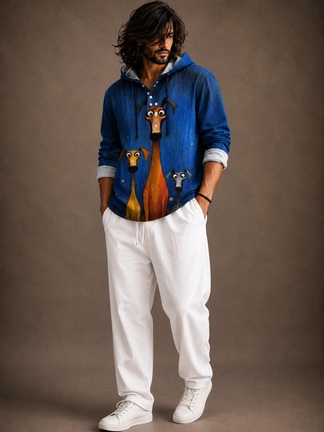 Men's Dog Graphic Hooded Shirt – Full Sleeve Casual Wear