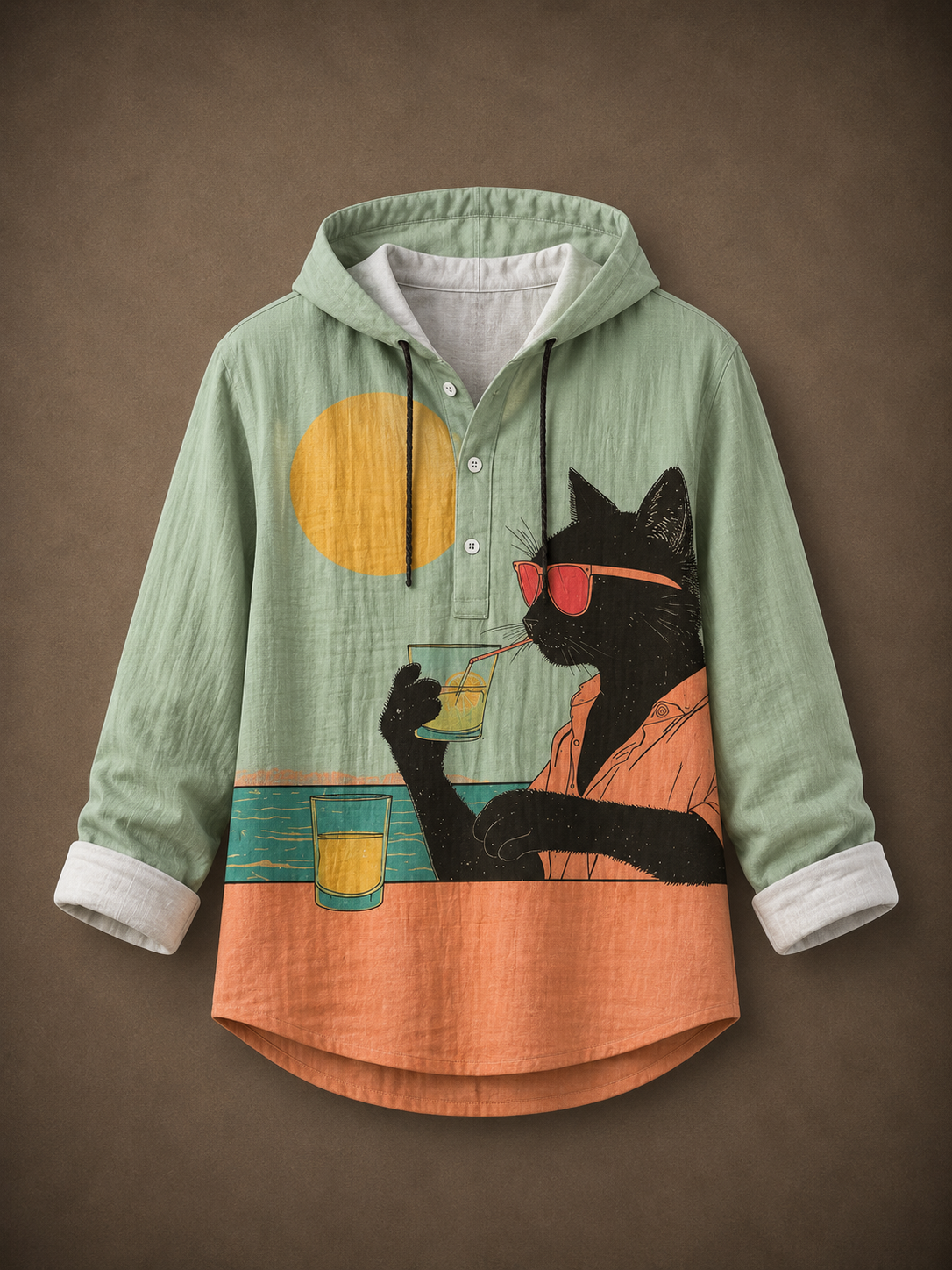 Men's Cool Cat Graphic Hooded Shirt – Full Sleeve Casual Wear