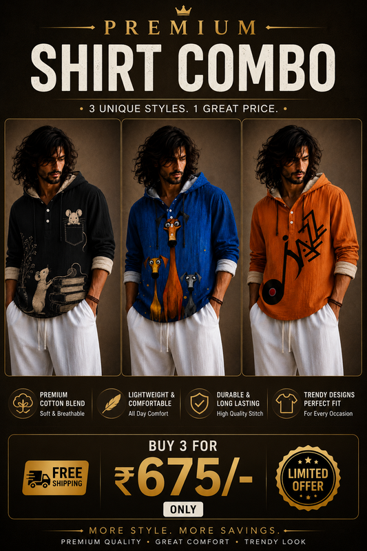 Men's Premium Printed Hoodie Shirt Combo Set of 3