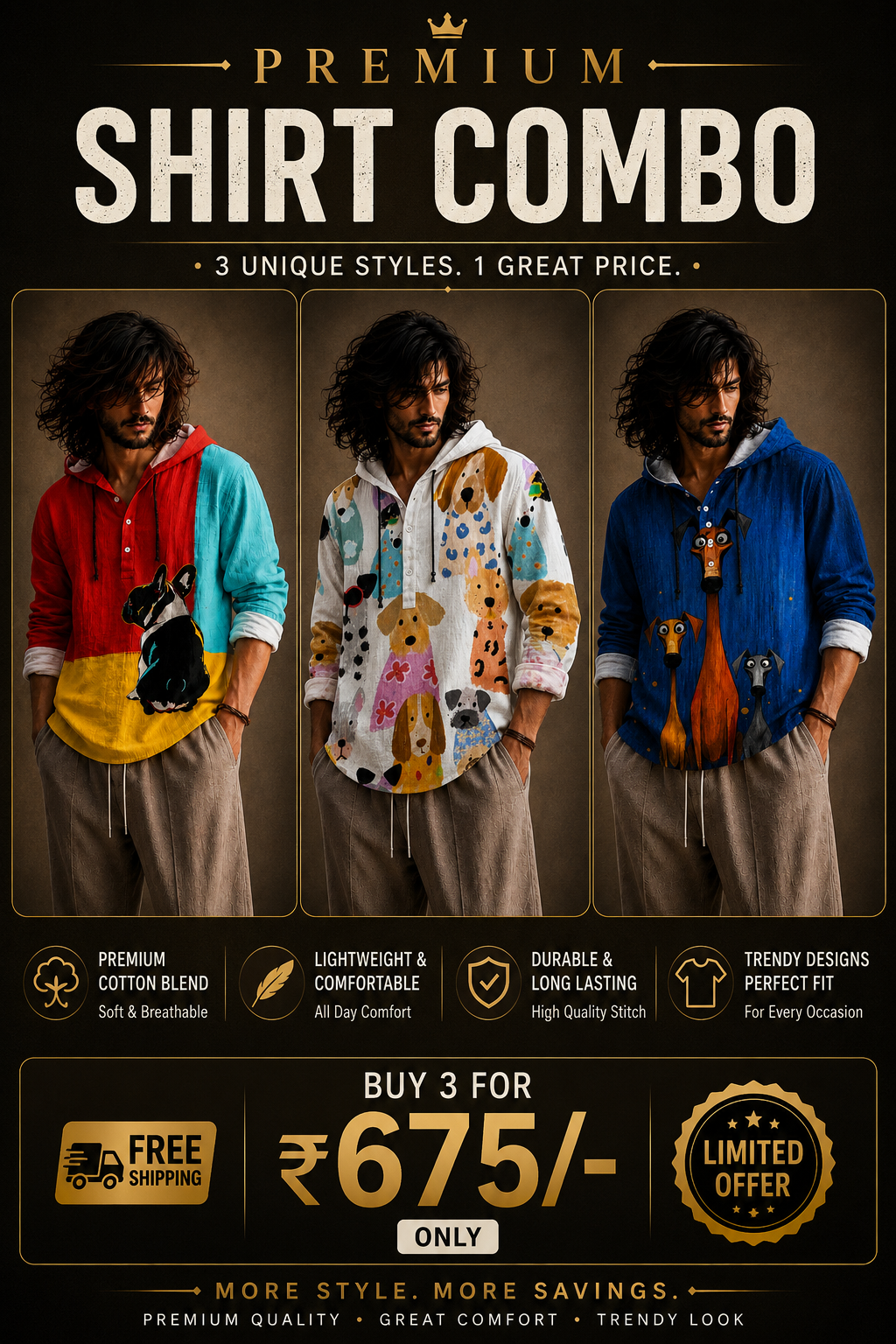 Premium Combo Set – Pack of 3 Hooded Shirts