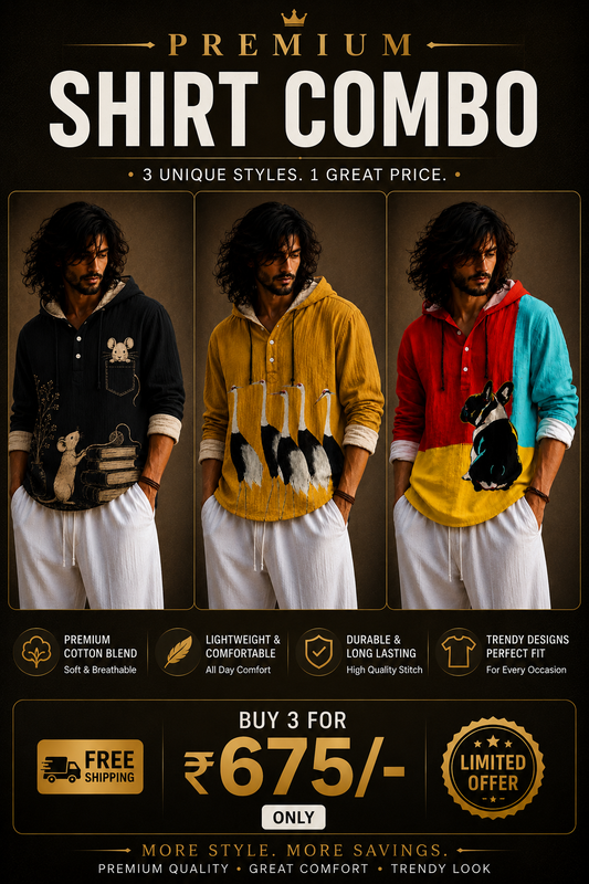 Men's Stylish Printed Hoodie Shirt Combo Pack of 3