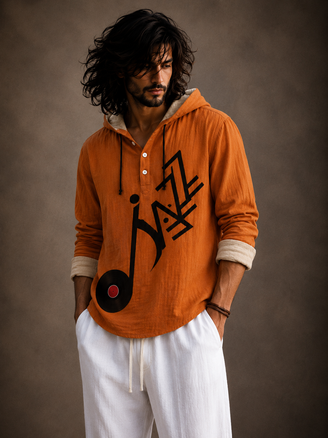 Men's Music Graphic Hooded Shirt – Full Sleeve Casual Wear