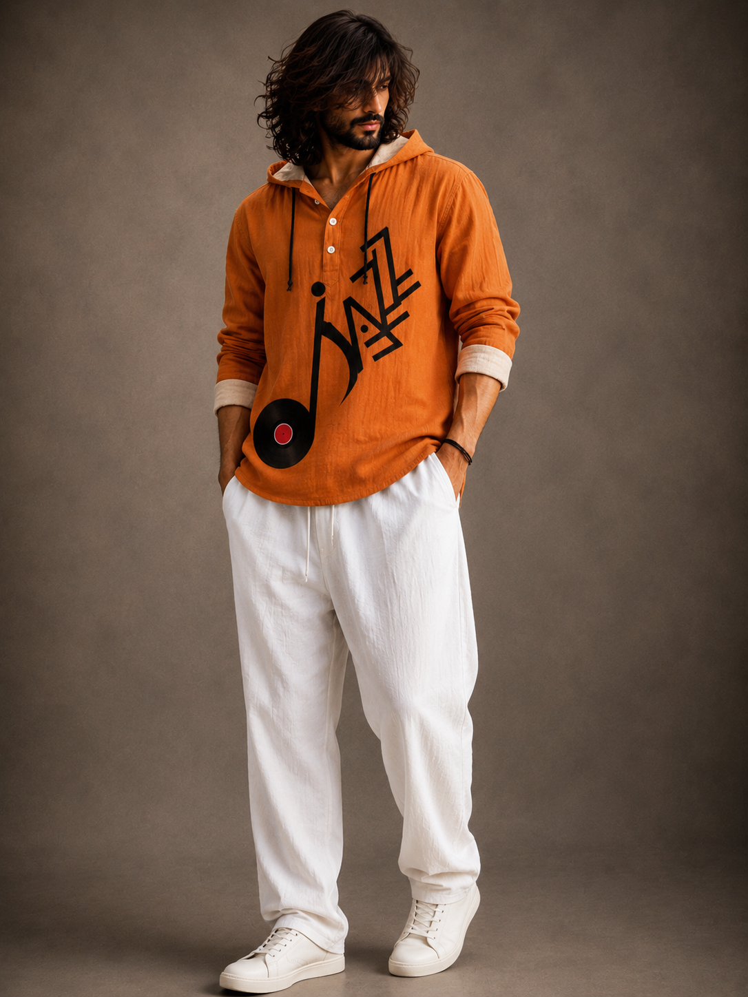 Men's Music Graphic Hooded Shirt – Full Sleeve Casual Wear