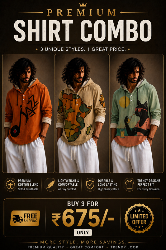 Men's Premium Printed Hoodie Shirt Combo Set of 3