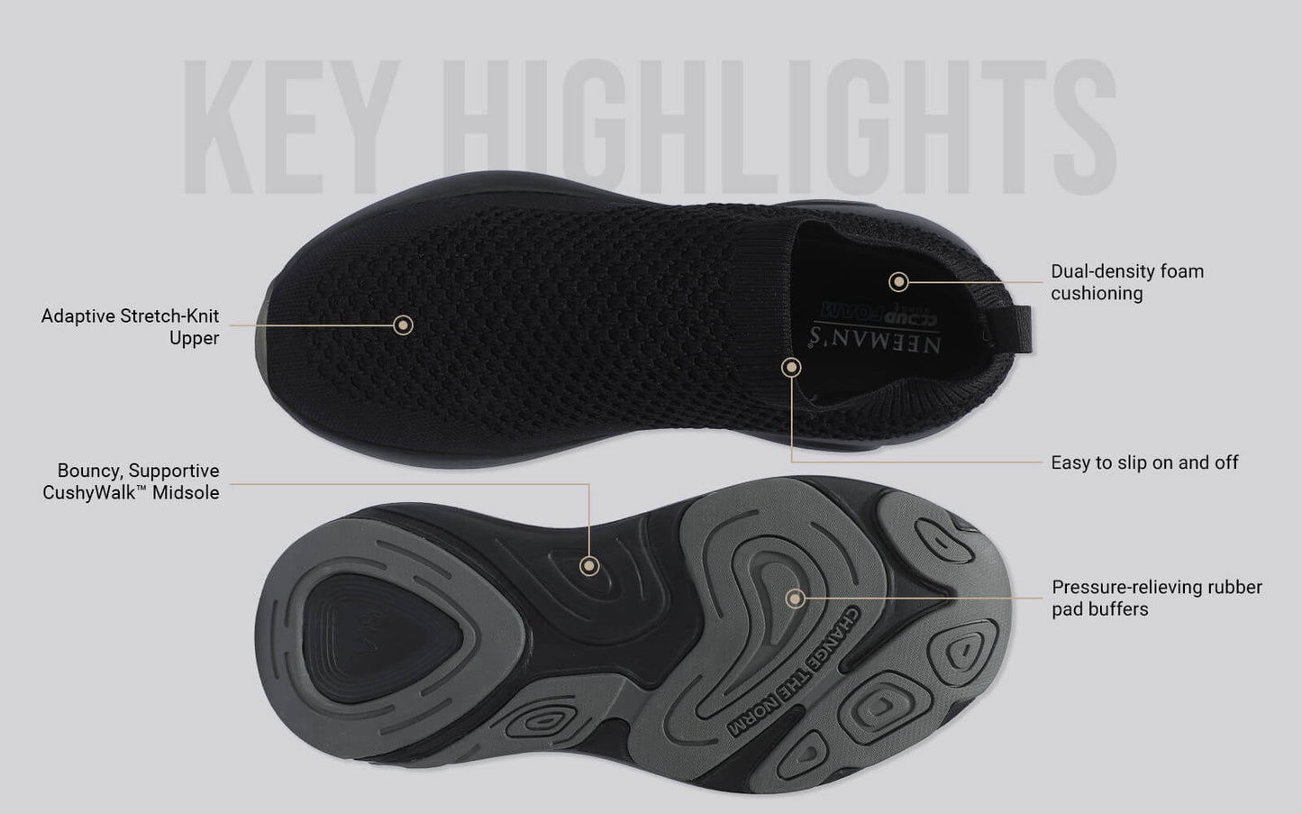 Begin Walk Soothe Slip Ons for Men : Black