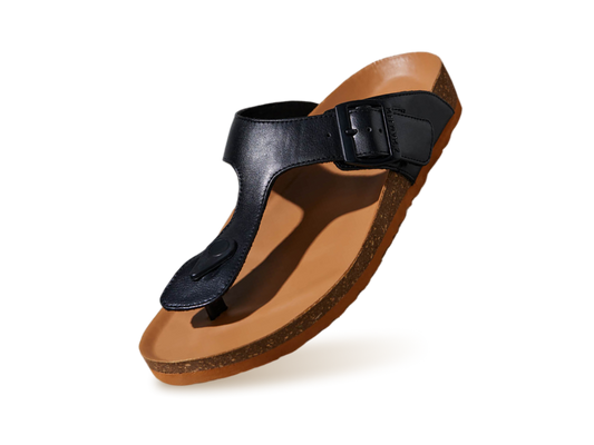 Cork Thong Sandals : Black-Tan