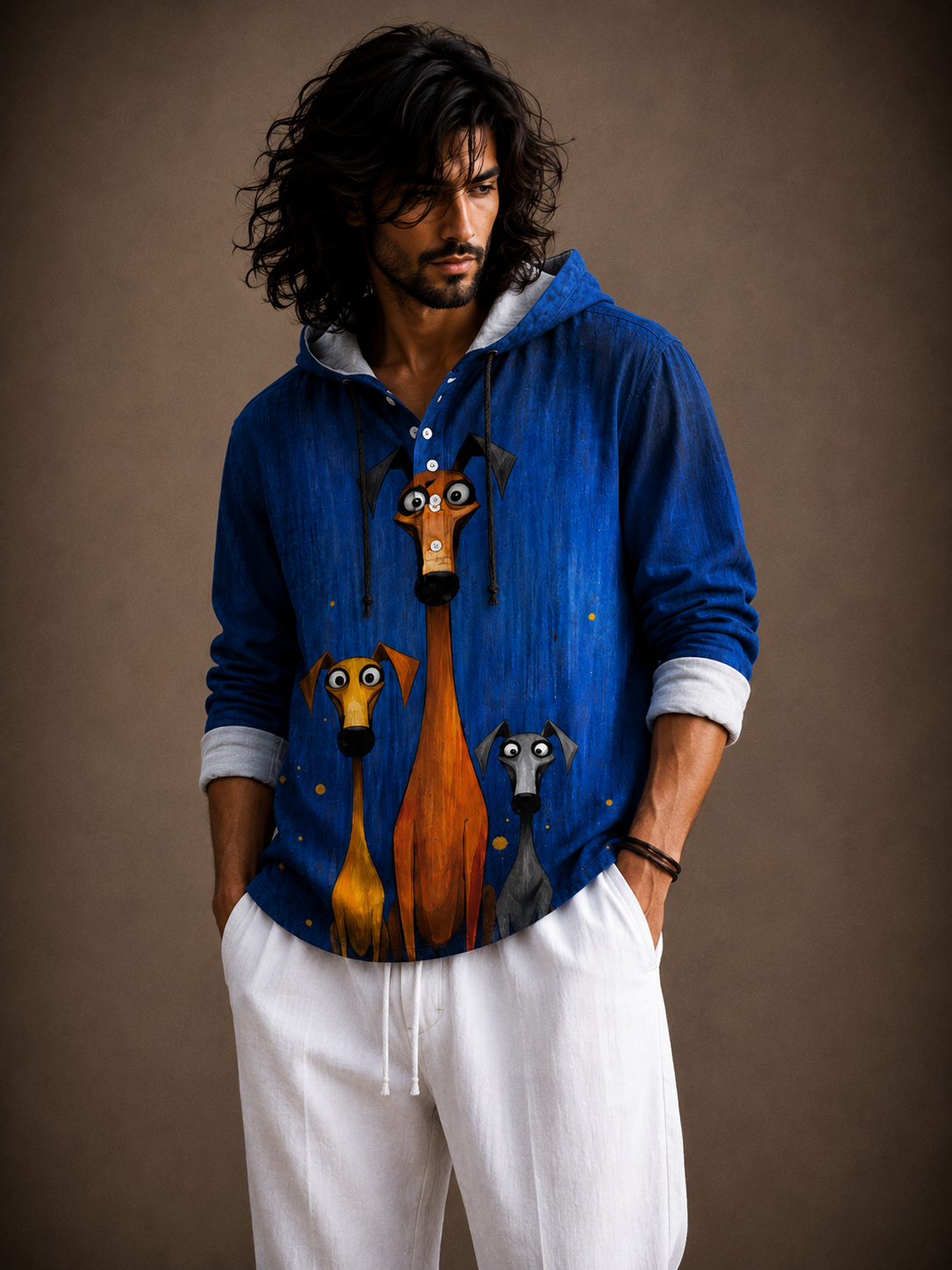 Men's Dog Graphic Hooded Shirt – Full Sleeve Casual Wear