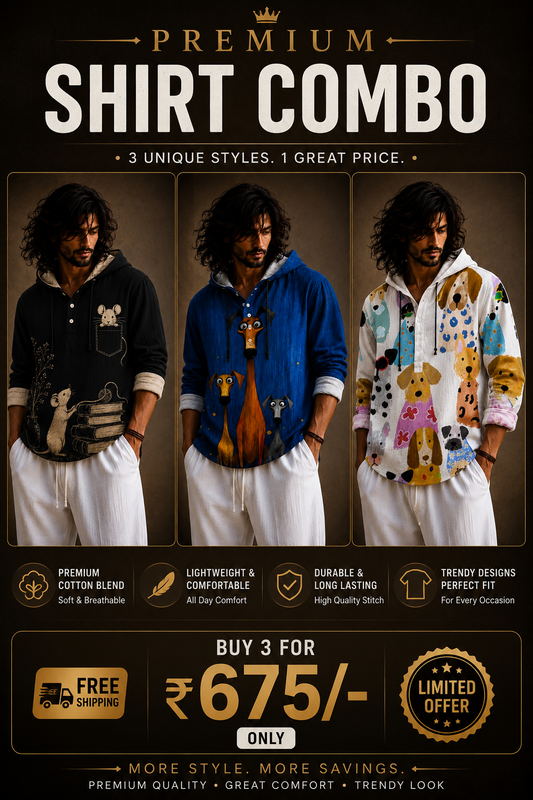 Men's Premium Printed Hoodie Shirt Combo Set of 3