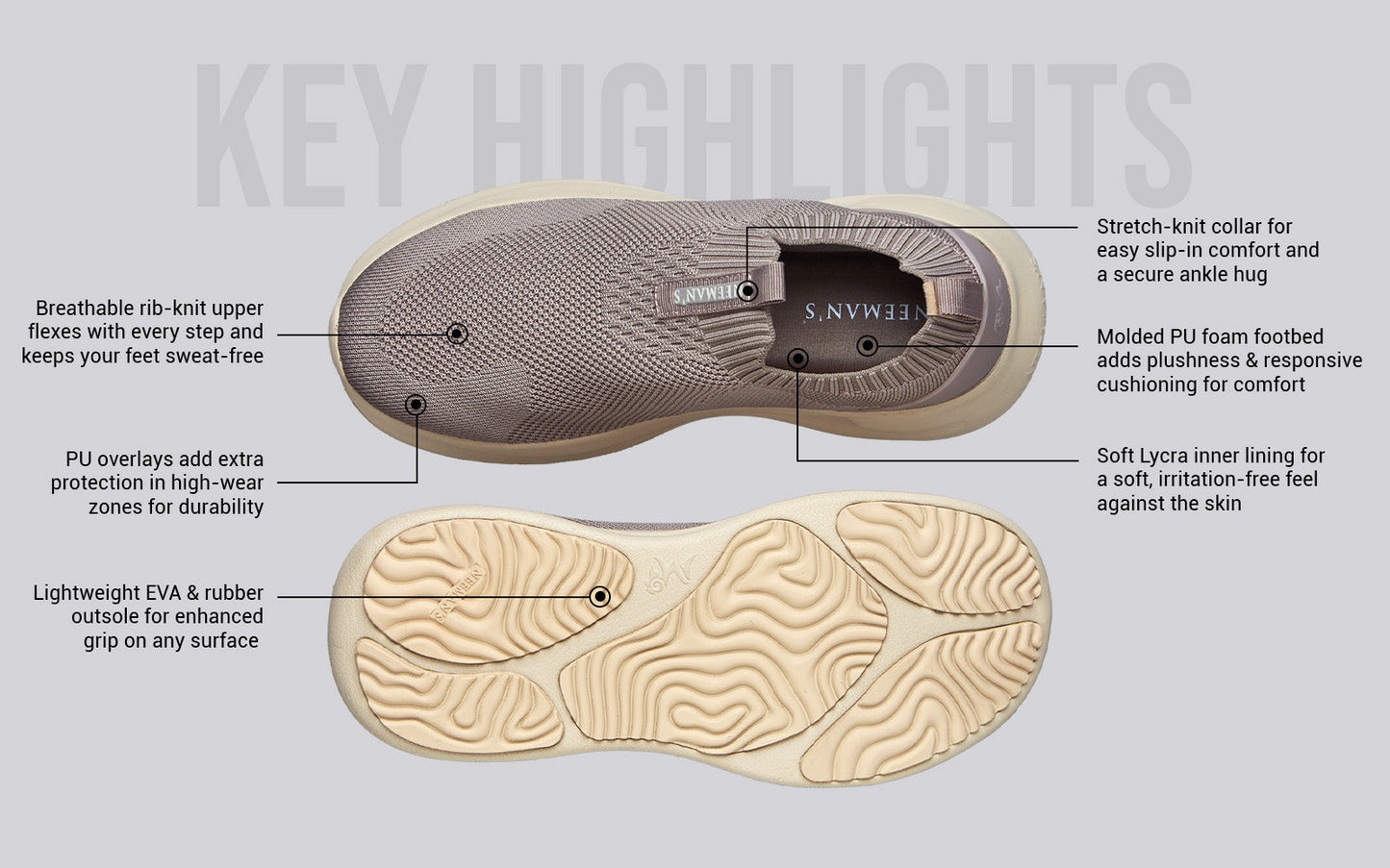 Flex Rib Slip Ons : Taupe