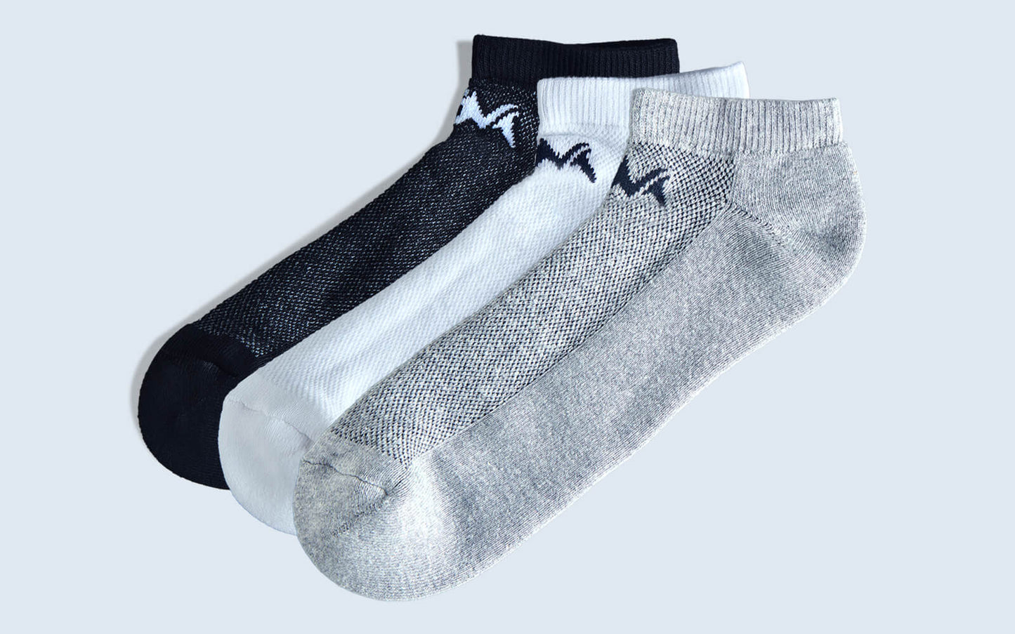 Low-Cut Ankle Socks : Black White Grey (Pack of 3)