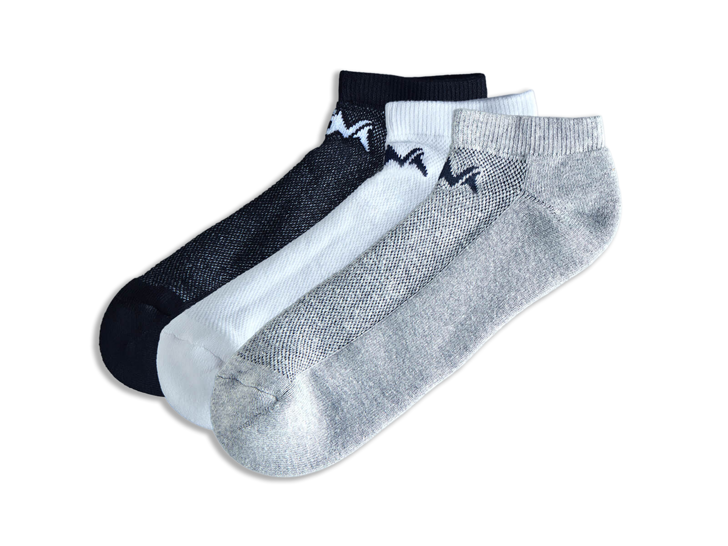 Low-Cut Ankle Socks : Black White Grey (Pack of 3)