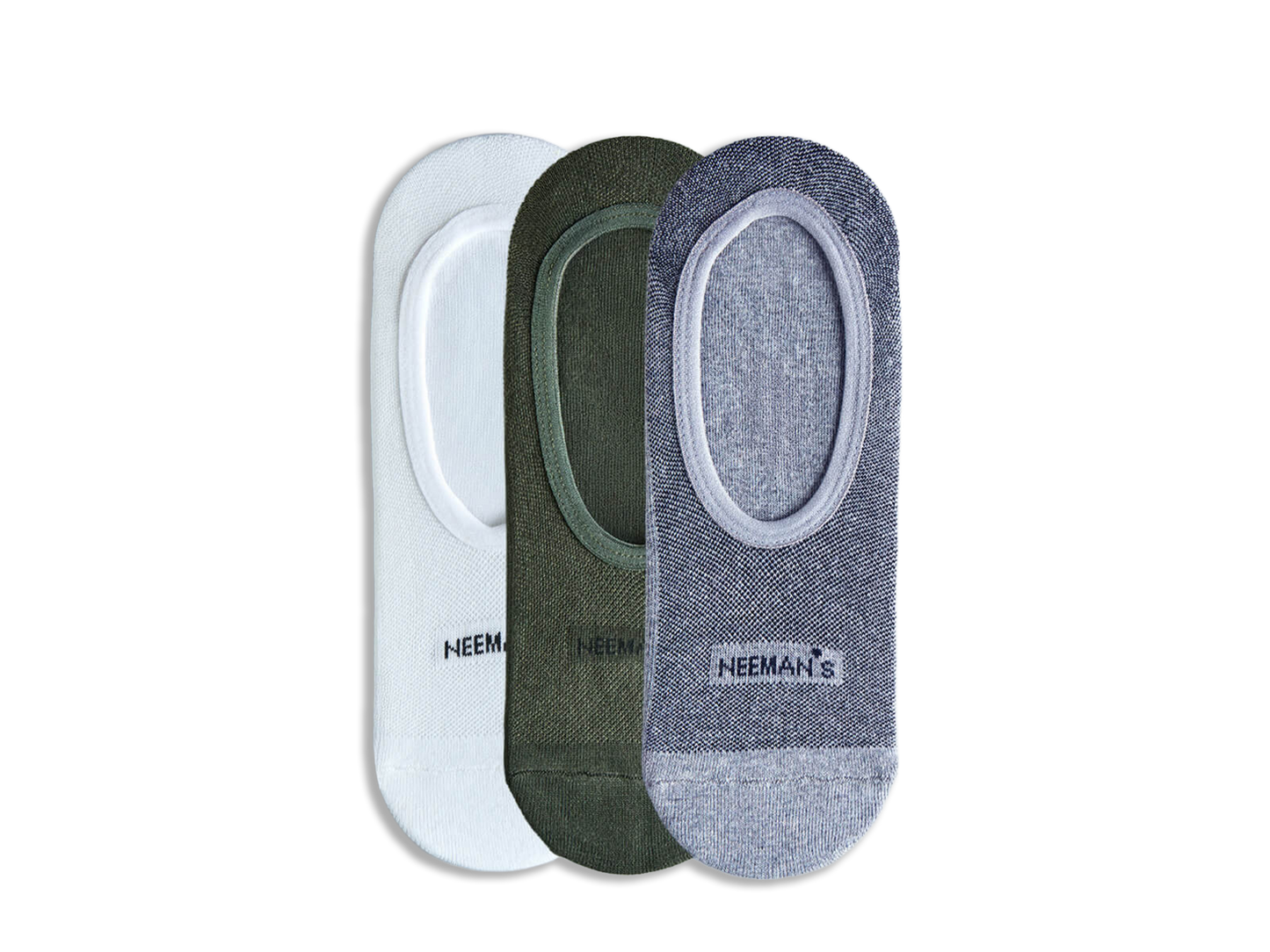 No Show Socks : White Olive Grey (Pack of 3)