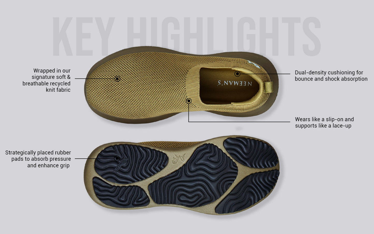 ReLive Knit Slip Ons Renew : Olive