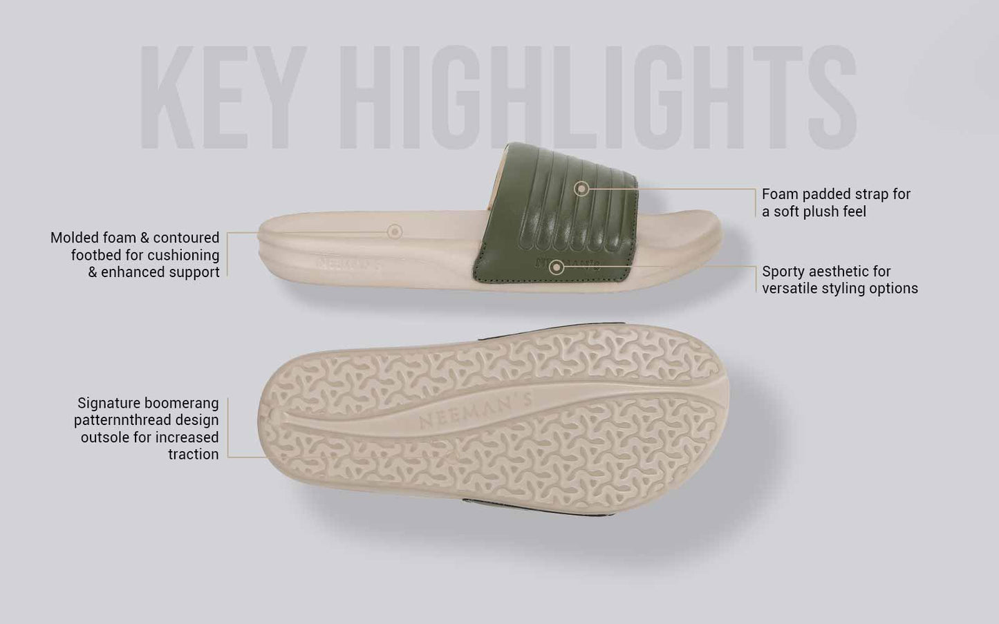 FootBed Slides for Men : Olive Beige